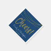 Cheers Navy Blue and Gold Foil String Lights Serviette (Ecke)