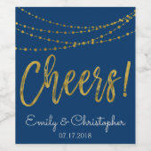 Cheers Navy Blue and Gold Foil String Lights Weinetikett (Einzelnes Label)