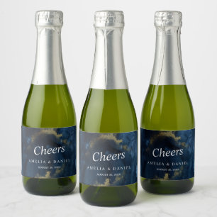 Cheers Navy Blue, Gold Mini Sparkling Wine Label Schaumweinetikett