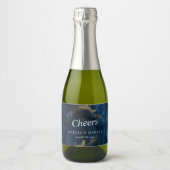 Cheers Navy Blue, Gold Mini Sparkling Wine Label Schaumweinetikett (Vorderseite)