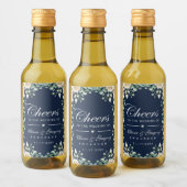 Cheers Navy Blue Pink Blumenwein Label Weinetikett (Flaschen)