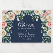 Cheers Navy Blue Pink Floral Mini Sparkling Wine L Schaumweinetikett (Einzelnes Label)
