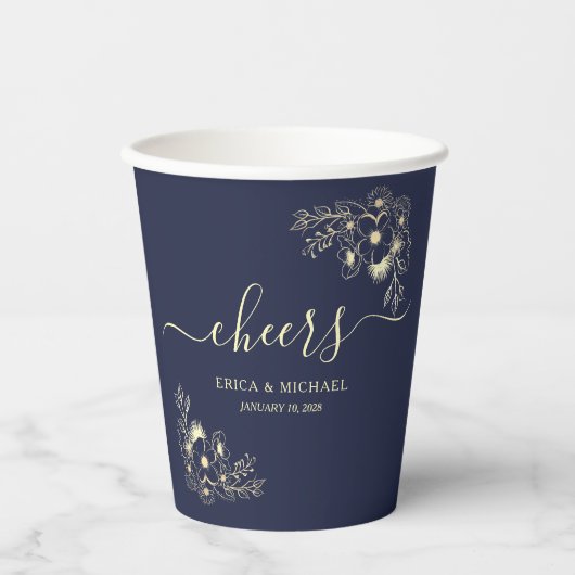 Cheers Navy Blue Wedding Pappbecher (Vorderseite)