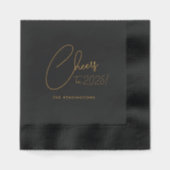 Cheers New Year's Individuelle Name Black Gold Servietten Mit Folie (Vorderseite)