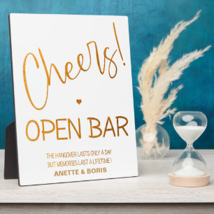 Cheers Open Bar sign Gold Tabletop Plaque Fotoplatte