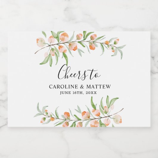 Cheers Peach Rose Wedding Sparkling Wine Bottle L Schaumweinetikett (Einzelnes Label)