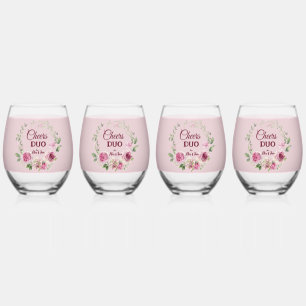 Cheers Personalisiert Elegant Peony Wreath Hochzei Weinglas Ohne Stiel