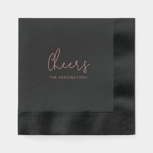 Cheers Personalisiert Name Modern Black Wedding Servietten Mit Folie (Vorderseite)