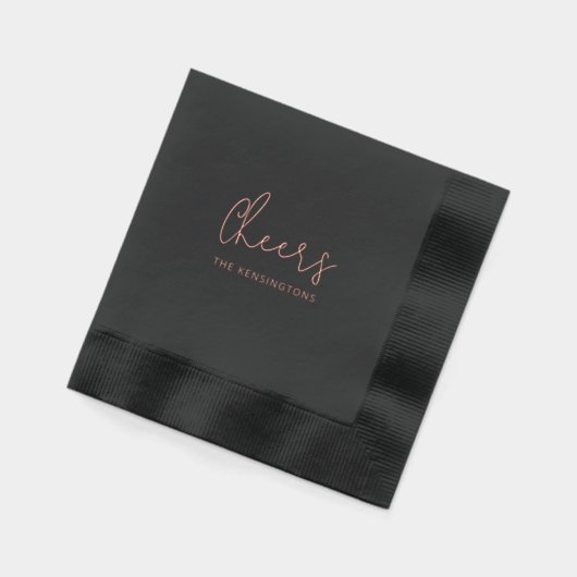 Cheers Personalisiert Name Modern Black Wedding Servietten Mit Folie (Links)
