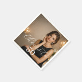 Cheers photo elegant script birthday party serviette (Ecke)