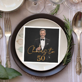 Cheers photo gold birthday party luncheon serviette