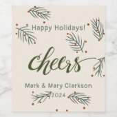 Cheers Pine Branch Holiday Wine Label Weinetikett (Einzelnes Label)