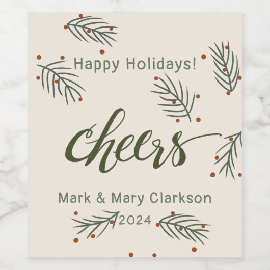 Cheers Pine Branch Holiday Wine Label Weinetikett (Einzelnes Label)