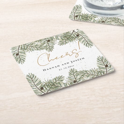 Cheers Pine & Gold Weihnachtsfeier Rechteckiger Pappuntersetzer (angewinkelt)