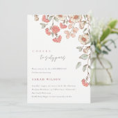 Cheers Pink Blume Wreath 60. Geburtstag Einladung (Stehend Vorderseite)