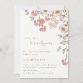 Cheers Pink Blume Wreath 70. Geburtstag Einladung (Vorderseite)