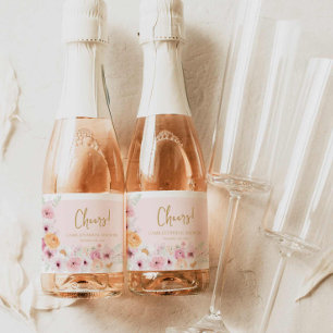 Cheers Pink Floral Brautparty Schaumweinetikett