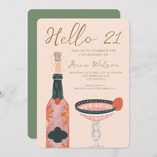 Cheers Pink Strawberry and Blush Hallo 21 Geburtst Einladung