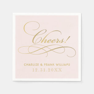 Cheers Pink und Gold Calligrafy Custom Wedding Serviette