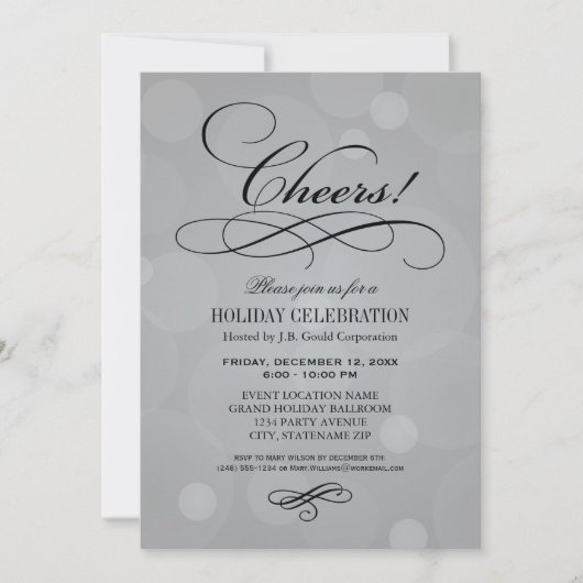 Cheers Platinum Gray Corporate Holiday Party Einladung (Vorderseite)
