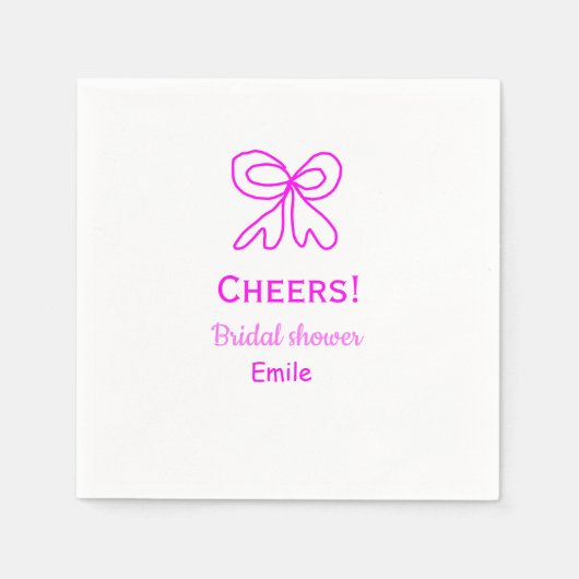 Cheers purple pink bow bridal shower add name serviette (Vorderseite)