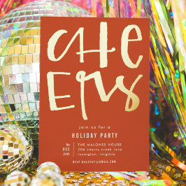 Cheers Red Holiday Party Gold Foil Einladung