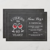 Cheers Red Wine Birthday Drink Chalk Einladung (Vorne/Hinten)