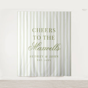 Cheers Retro Grüne Weiße Streifen Script Hochzeit Wandteppich