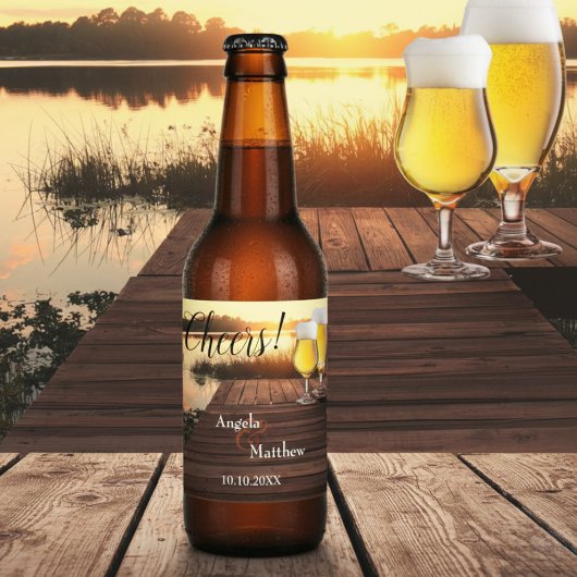 Cheers Romantic Sunset Wedding Beer Label Bierflaschenetikett