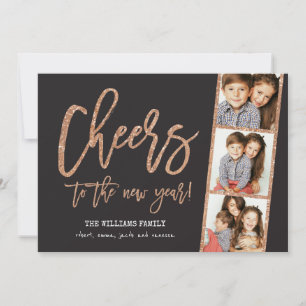 Cheers Rose Gold Glitzer 3-Foto Filmstrip Holiday Feiertagskarte