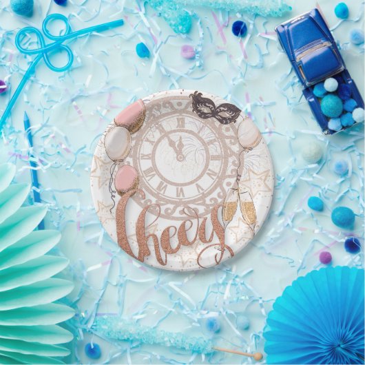Cheers Rose Gold Script Champagne Neujahr Pappteller (Party)