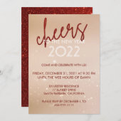 Cheers Roter Glitzer Neujahr Party Einladung (Vorne/Hinten)