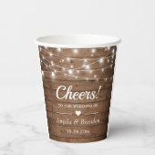 Cheers Rustic Wood String Lights Wedding Party Pappbecher (Rückseite)