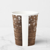 Cheers Rustic Wood String Lights Wedding Party Pappbecher (Rechts)