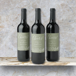 Cheers Sage Green Elegant Blumenhochzeit Weinetikett