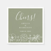 Cheers Sage Green Elegante Blumenstrauß Art Weddin Serviette (Vorderseite)