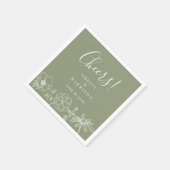 Cheers Sage Green Elegante Blumenstrauß Art Weddin Serviette (Ecke)