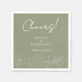 Cheers Sage Green Elegante Blumenstrauß Art Weddin Serviette (Vorderseite)