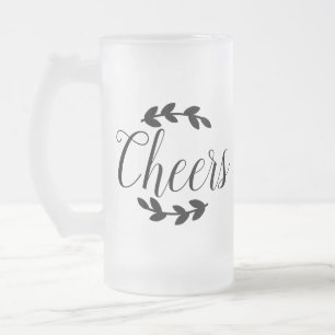 Cheers Script & Black Laurels Mattglas Bierglas