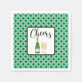 Cheers Script Champagne Flutes Celebration Serviette