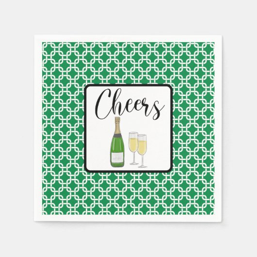 Cheers Script Champagne Flutes Celebration Serviette (Vorderseite)