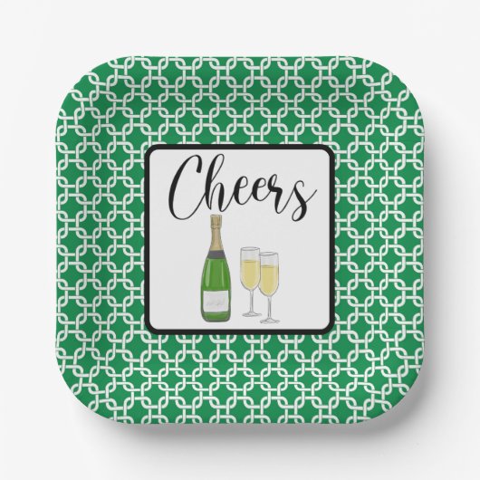 Cheers Script Champagne Glasses Celebration Pappteller (Vorderseite)