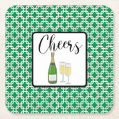 Cheers Script Champagne Glasses Celebration Rechteckiger Pappuntersetzer (Vorderseite)