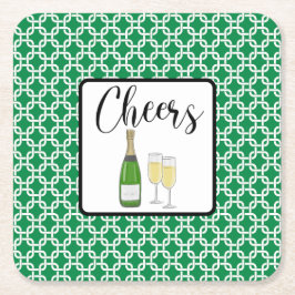 Cheers Script Champagne Glasses Celebration Rechteckiger Pappuntersetzer