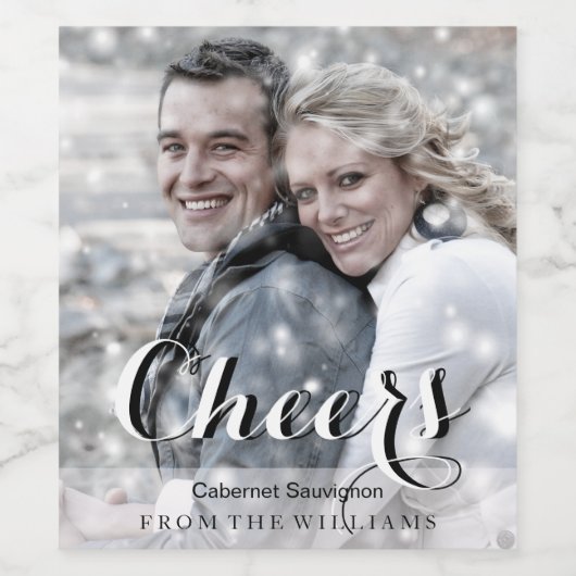 CHEERS Script Modernes benutzerdefiniertes Foto Weinetikett (Einzelnes Label)
