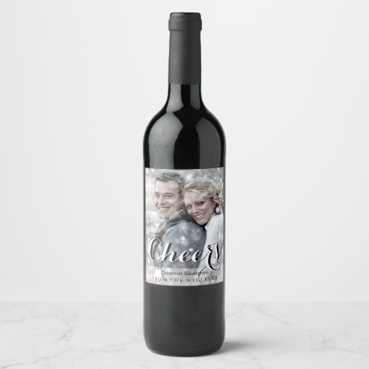 CHEERS Script Modernes benutzerdefiniertes Foto Weinetikett (Vorderseite)