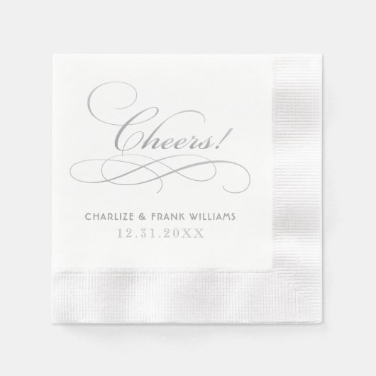 Cheers Silver Gray Calligraphy Custom Wedding Serviette (Vorderseite)