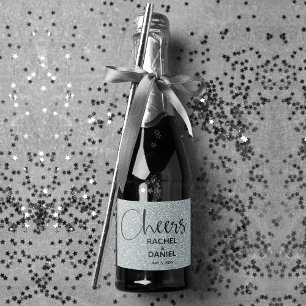 Cheers SILVER Imitats Glitzer Wedding Mini Schaumweinetikett