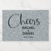 Cheers SILVER Imitats Glitzer Wedding Mini Schaumweinetikett (Einzelnes Label)