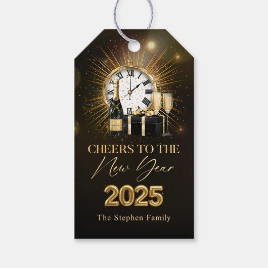 Cheers Silvester Party 2025 Gold Champagner Geschenkanhänger (Vorderseite)